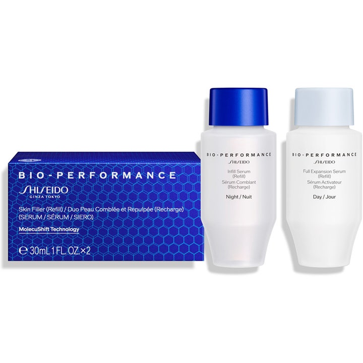 Shiseido Bio-Performance Skin Filler Duo Serum Refill 2x30 ml hududfyldende serum i hvide flasker til dag og nat