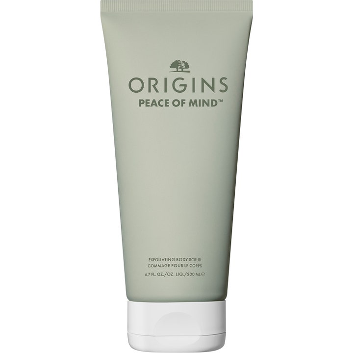 Origins Peace Of Mind 200 ml eksfolierende kropsscrub i en salviegrøn tube med hvidt låg