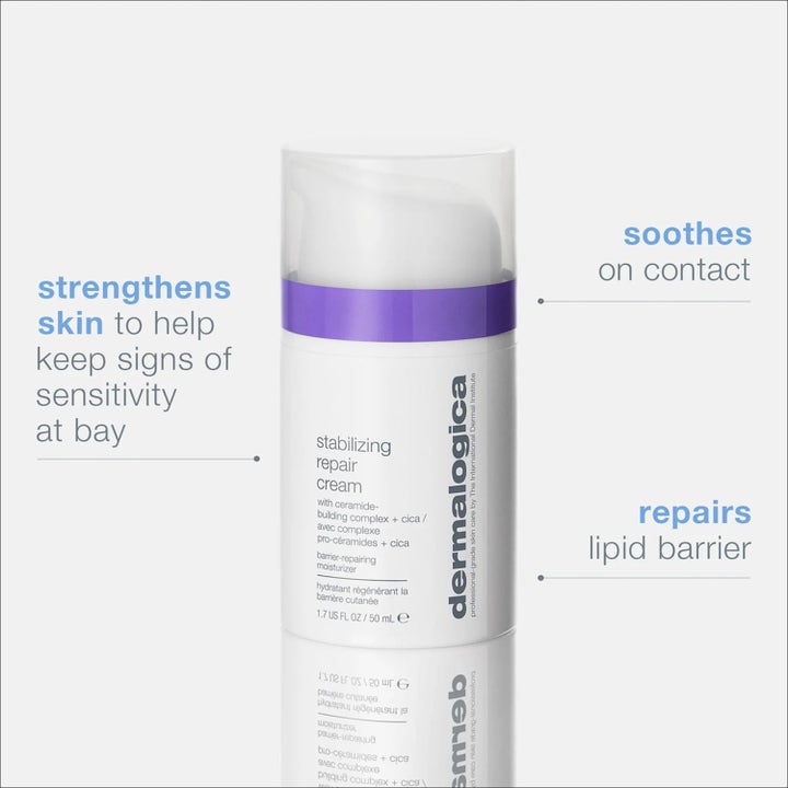 Dermalogica Stabilizing Repair Cream 50 ml beroligende ansigtscreme i hvid pumpeflaske med lilla detaljer