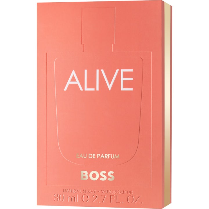 Hugo Boss Boss Alive Eau de Parfum 80 ml dameparfume i koralrosa emballage med gulddetaljer