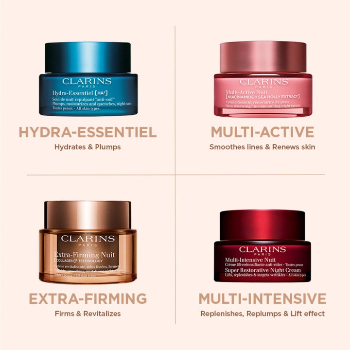 Clarins Extra-Firming Nuit 50 ml natcreme opstrammer huden i en bronzefarvet glaskrukke med matchende låg.