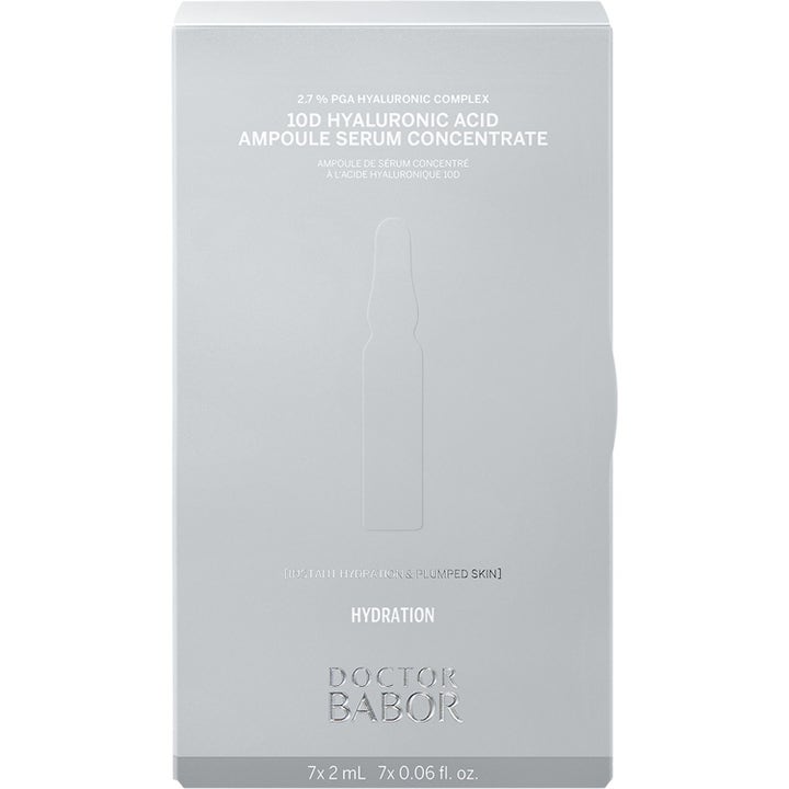 Babor DOC 10D Hyaluronic Acid Ampoule Serum 14 ml fugtgivende serum i sølv æske med relief af en ampul