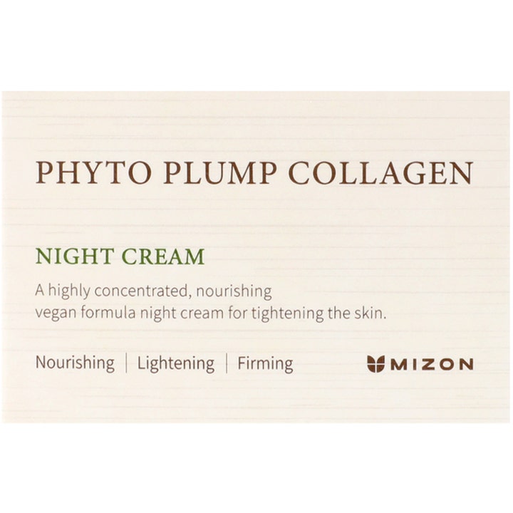 Mizon Phyto Plump Collagen Night Cream 50 ml opstrammende vegansk natcreme på beige emballage med tekst