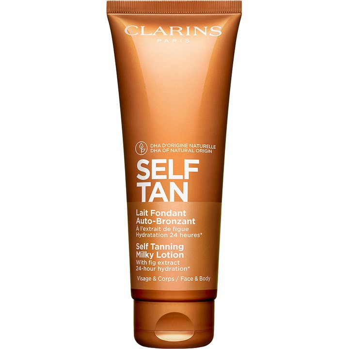 Clarins Self Tanning Milky Lotion 125ml fugtgivende selvbruner til ansigt og krop i bronzefarvet tube