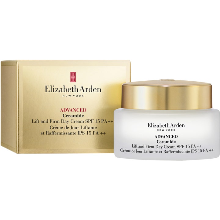 Elizabeth Arden Ceramide Lift & Firm Advanced Day Cream SPF15 50 ml opstrammende dagcreme i frostet krukke og guldæske