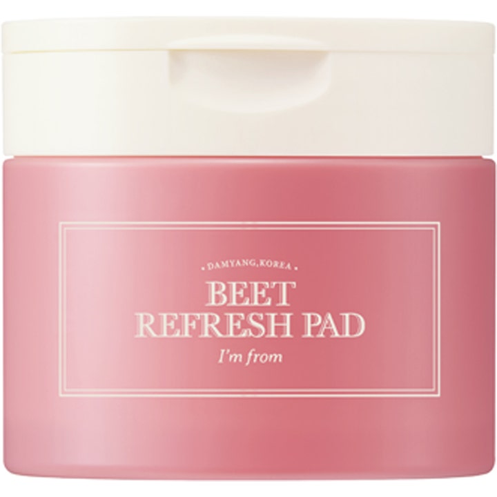 I'm from Beet Refresh Pad 60 stk opfriskende toner pads der giver fugt i en lyserød krukke med hvidt låg