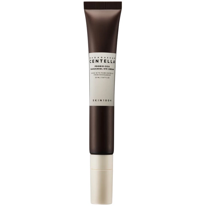 SKIN1004 Madagascar Centella Probio-Cica Bakuchiol Eye Cream 20 ml beroligende øjencreme i en slank brun og hvid tube