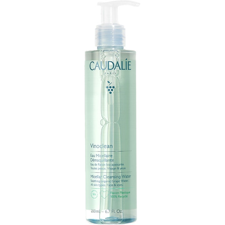 Caudalie Vinoclean Micellar Cleansing Water 200ml beroligende ansigtsrens i lysegrøn gennemsigtig flaske med hvid pumpe
