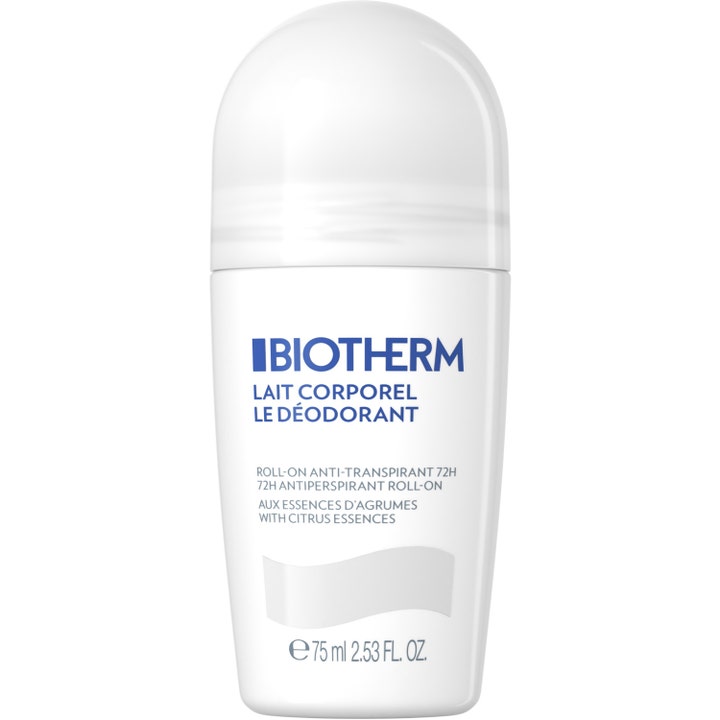 Biotherm Lait Corporel Deodorant 75 ml roll-on mod lugt i hvid plastbeholder med citrusekstrakt