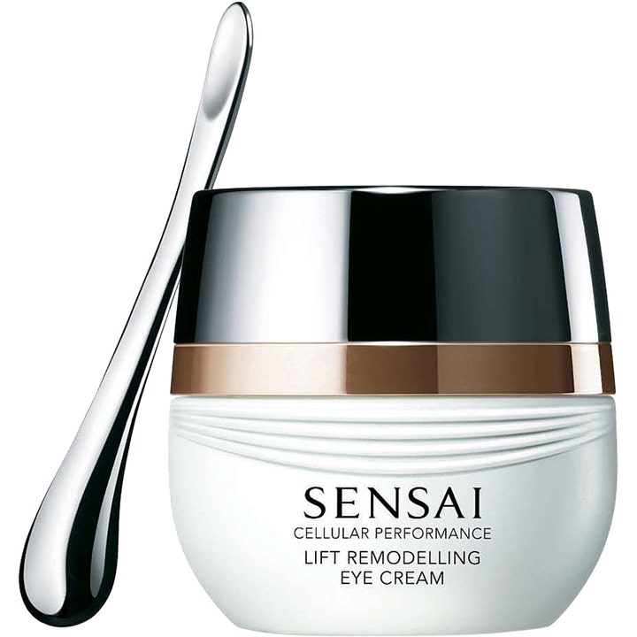 Sensai Cellular Performance Lift Remodelling Eye Cream 15ml opstrammende øjencreme i hvid krukke med sølvlåg og spatel