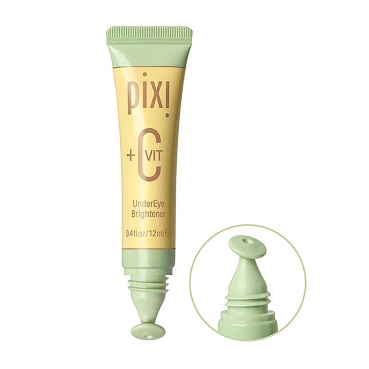 Pixi +C VIT UnderEye Brightener 12 ml lysnende øjencreme i gul tube med lysegrønne detaljer og rund applikator