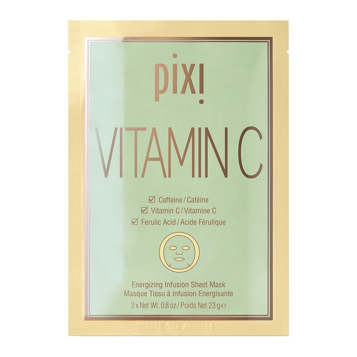 Pixi Vitamin C Energizing Infusion Sheet Mask 3x23g energigivende ansigtsmaske i lysegrøn sachet med gul kant