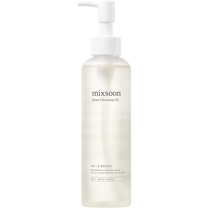 Mixsoon Bean Cleansing Oil 195 ml renseolie der fjerner makeup i en frostet plastflaske med hvid pumpe.