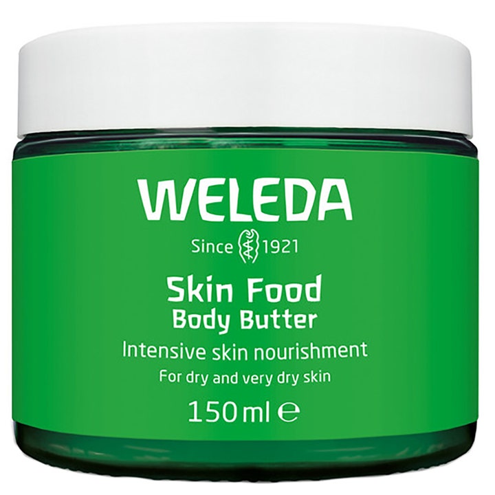 Weleda Skin Food Body Butter 150 ml nærende kropssmør til tør hud i en grøn krukke med hvidt låg