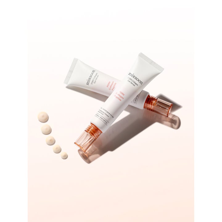 Mixsoon PDRN Collagen Eye Serum 20 ml opstrammende øjencreme i hvide tuber med rosa guld låg og cremede dråber
