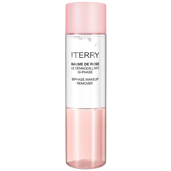 By Terry Baume de Rose Le Démaquillant Bi-Phase makeupfjerner i klar flaske med lyserødt låg og tofarvet indhold