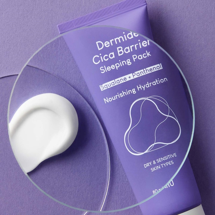 Purito Dermide Cica Barrier Sleeping Pack 80 ml fugtgivende natmaske med squalane og cremet hvid tekstur