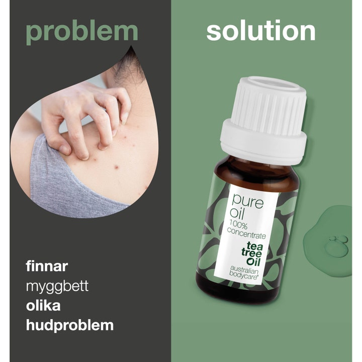 Australian Bodycare Pure Oil 10 ml mod uren hud og kløe på en lille brun glasflaske med hvidt låg