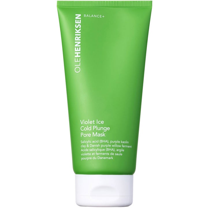 OleHenriksen Violet Ice Cold Plunge Pore Mask balancerende ansigtsmaske med BHA i grøn tube med hvidt låg