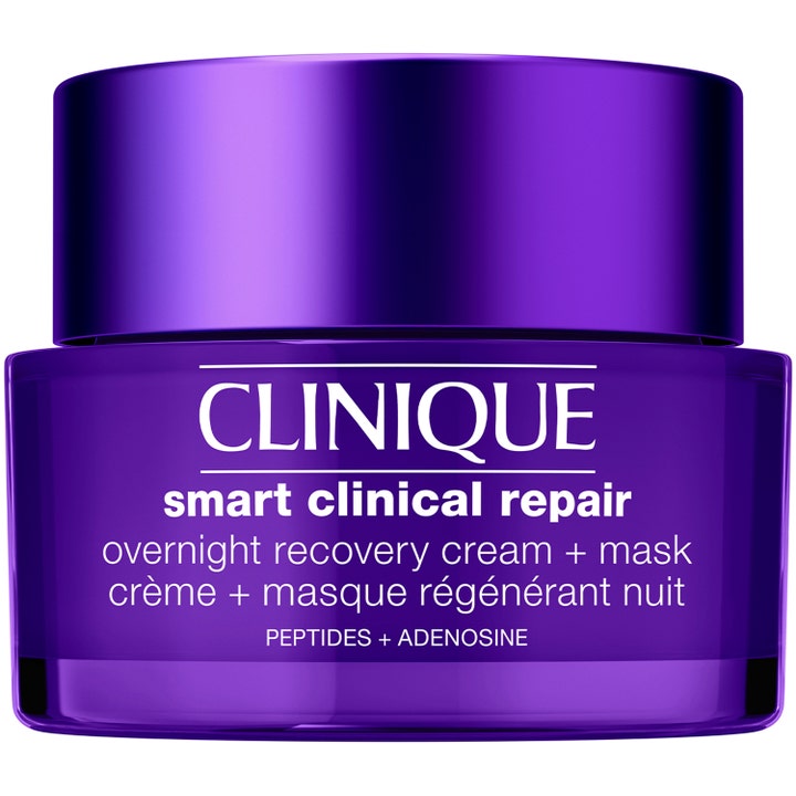 Clinique Smart Clinical Repair Overnight Recovery Cream + Mask reparerende natcreme og maske i lilla krukke med peptider