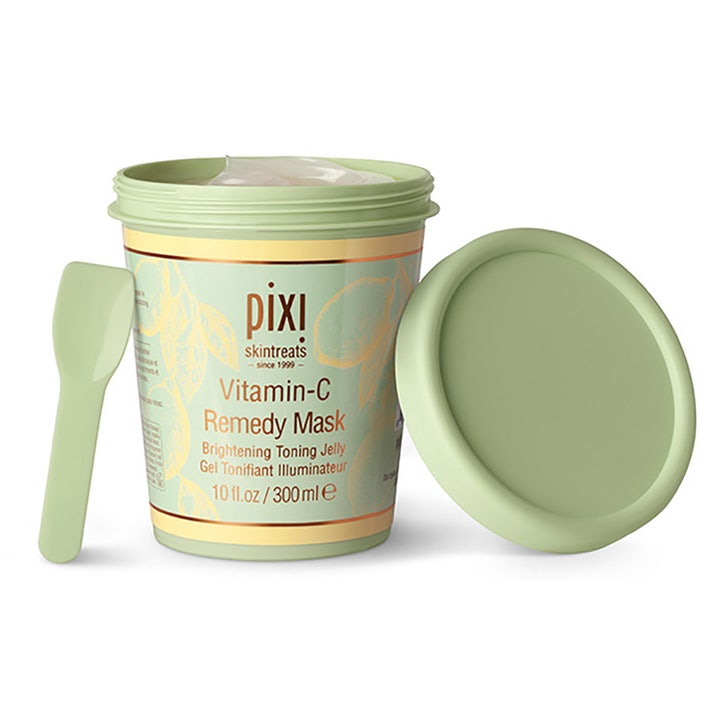Pixi Vitamin-C Remedy Mask 300 ml oplysnende ansigtsmaske i lysegrøn krukke med spatel