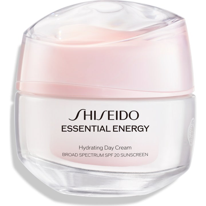 Shiseido Essential Energy Hydrating Day Cream SPF 20 50 ml fugtgivende ansigtscreme i en lyserød glaskrukke