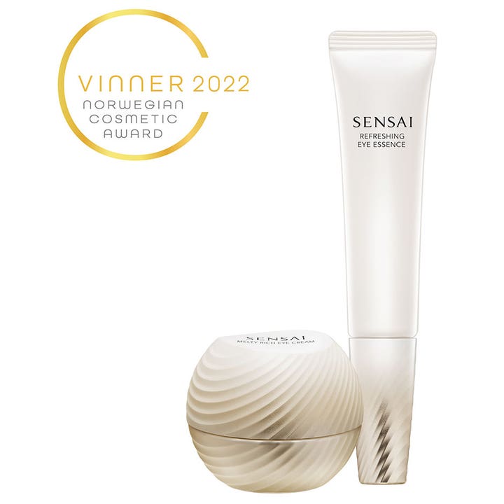 Sensai Total Eye Treatment 35 ml fugtgivende øjencreme i hvid tube og rillet krukke med prisvinderlogo.