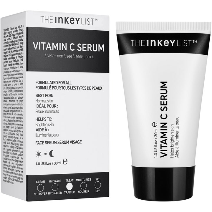 The INKEY List Vitamin C Serum 30 ml lysnende ansigtsserum i hvid tube og æske der giver huden glød