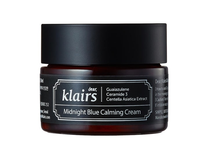 Klairs Midnight Blue Calming Cream 30ml beroligende ansigtscreme i mørkebrun glaskrukke med sort mat låg