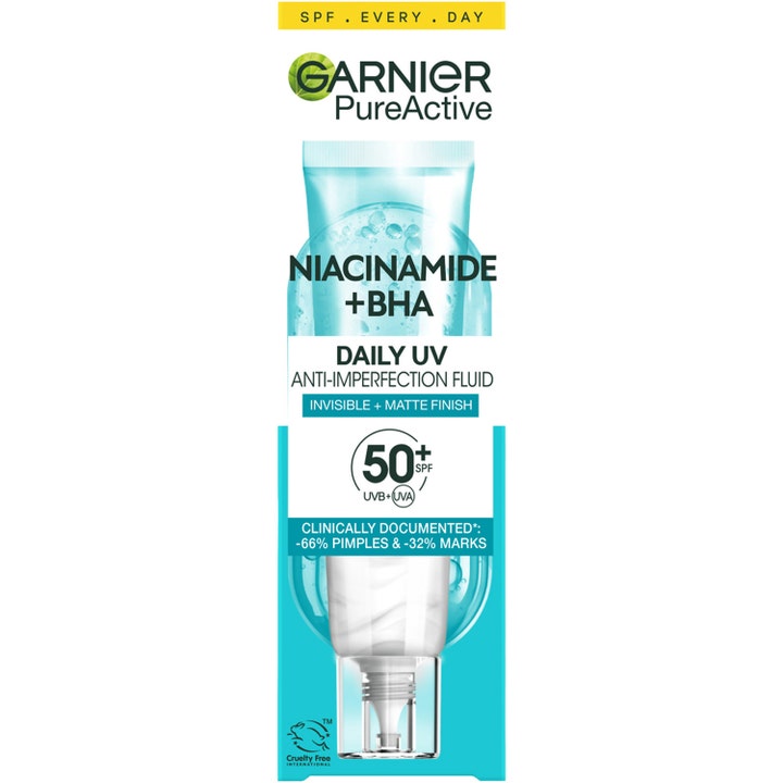 Garnier Pureactive BHA + Niacinamide UV Daily Fluid 40 ml solcreme til ansigtet mod urenheder med SPF 50+