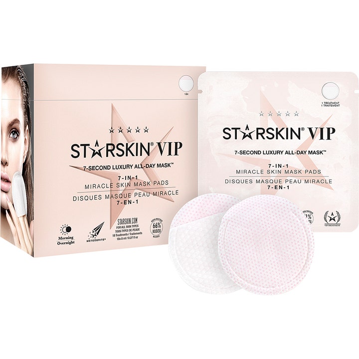Starskin VIP 7-Second Luxury All-Day Mask 18 stk eksfolierende pads i lyserød æske med hvide teksturerede rondeller