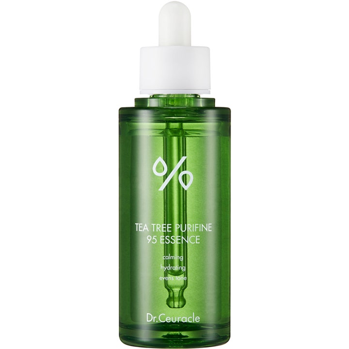 Dr. Ceuracle Tea Tree Purifine 95 Essence 50 ml beroligende ansigtsessens i grøn gennemsigtig flaske med hvid pipette