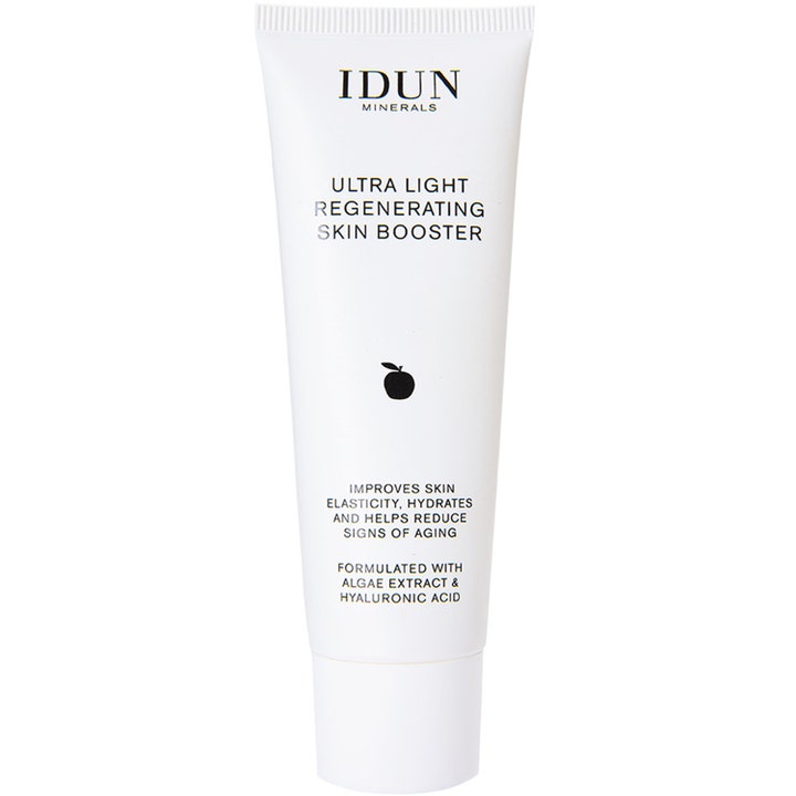 IDUN Minerals Ultra Light Regenerating Skin Booster 30 ml fugtgivende hudpleje i en hvid tube med sort tekst