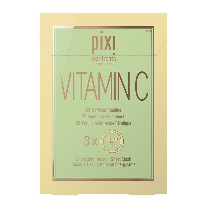 Pixi Vitamin C Energizing Sheet Mask 3 stk energigivende ansigtsmaske i lysegrøn papæske med guldtekst