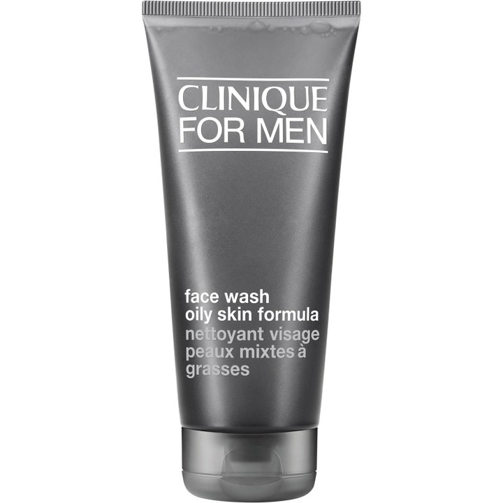 Clinique For Men Face Wash Oily Skin Formula ansigtsvask til fedtet hud i en mørkegrå tube med hvid tekst.