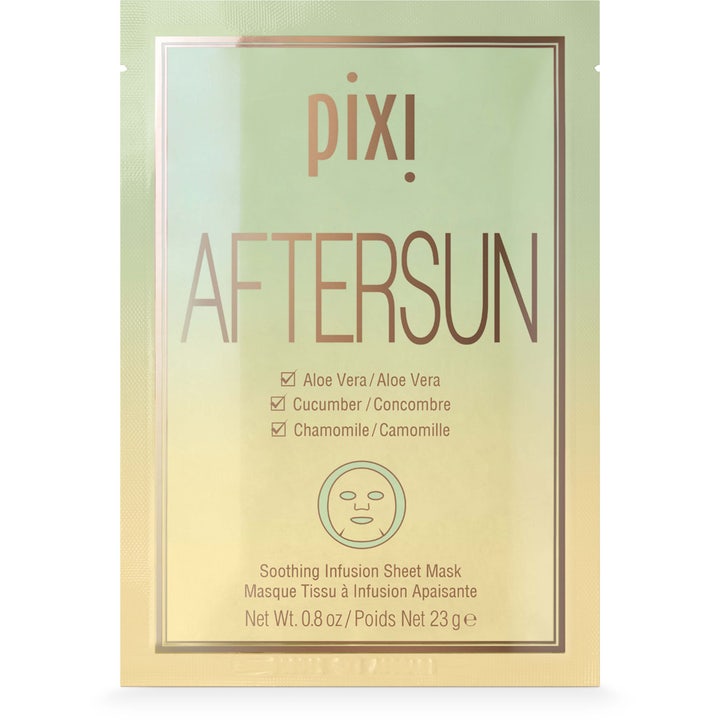 Pixi Aftersun Soothing Infusion Sheet Mask 23g beroligende ansigtsmaske i lysegrøn og gul sachet med aloe vera.