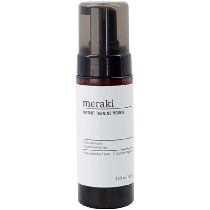 Meraki Instant Tanning Mousse 150 ml selvbruner giver naturlig glød i mørk flaske med hvid label og pumpe