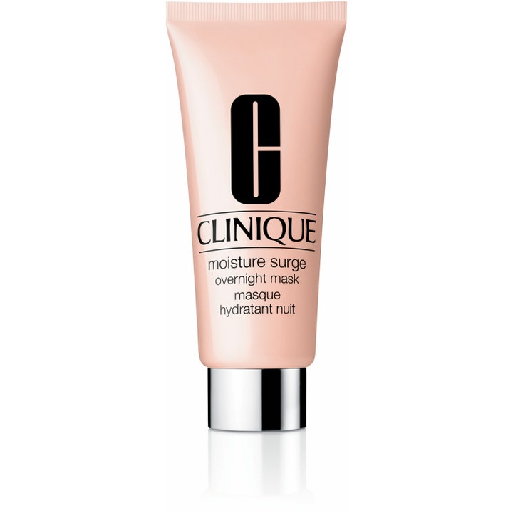 Clinique Moisture Surge Overnight Mask fugtgivende natmaske i en lyserød tube med sølvfarvet låg