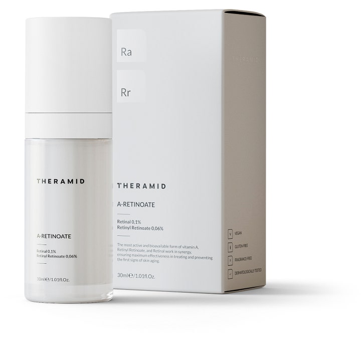 Theramid A-Retinyl Retinoate 30 ml anti-aging serum i hvid pumpeflaske og æske der reducerer rynker