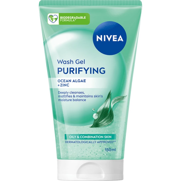 Nivea Purifying Wash Gel 150 ml ansigtsrens til kombineret hud i lysegrøn tube med hvidt låg.