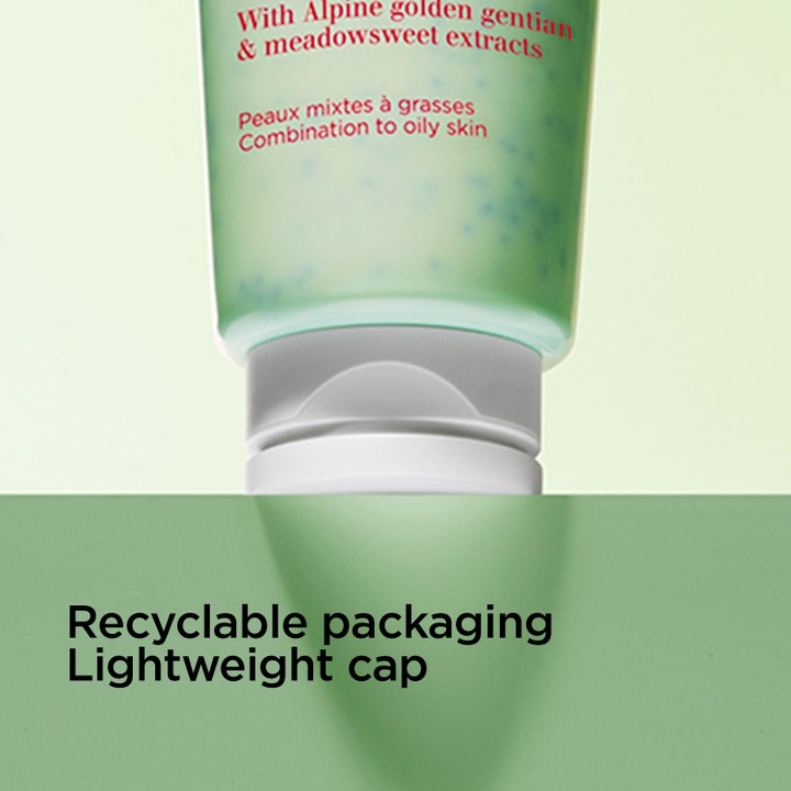 Clarins Purifying Gentle Foaming Cleanser 125 ml rengøringsskum i grøn genanvendelig emballage med hvidt letvægtslåg.