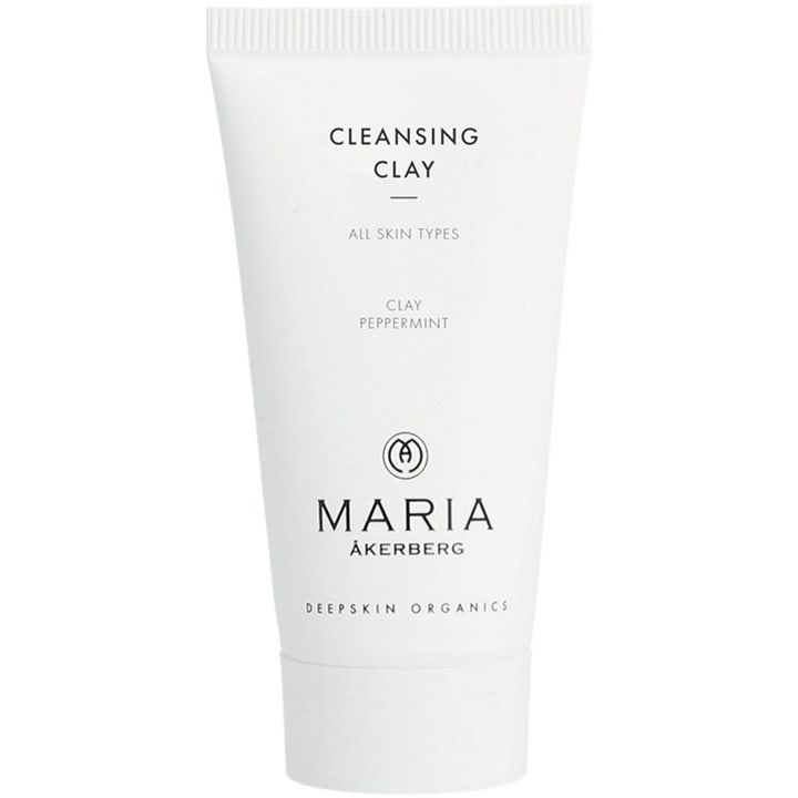 Maria Åkerberg Cleansing Clay dybderensende ansigtsmaske med ler og pebermynte i hvid plasttube med sort tekst