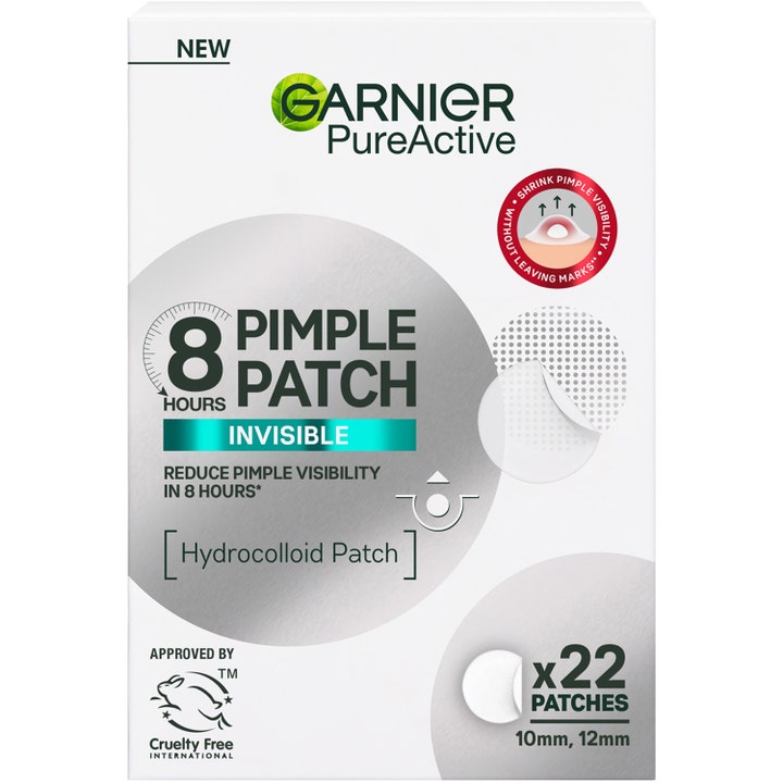 Garnier PureActive 22 stk hydrokolloidplastre mod urenheder i hvid papæske med sølvfarvede cirkler