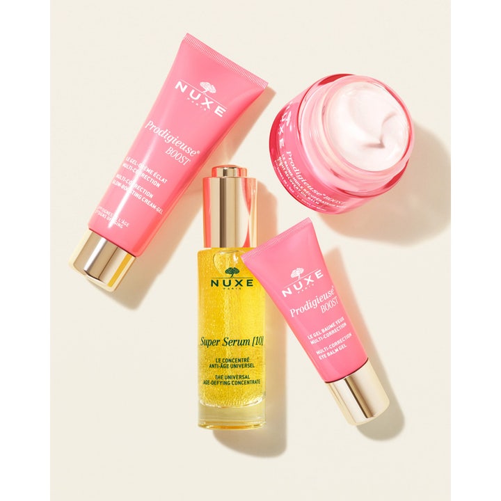 Nuxe Crème Prodigieuse Boost Multi Correction Gel Cream 40 ml glowgivende ansigtscreme i pink tube med serum og natcreme