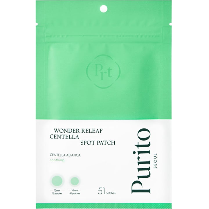 Purito Wonder Releaf Centella Spot Patch 51 stk beroligende bumseplastre i grøn og hvid indpakning