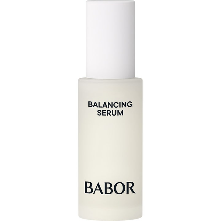 Babor Skinovage Balancing Serum 30ml balanserende ansigtsserum i matteret glasflaske med hvidt låg der skaber balance
