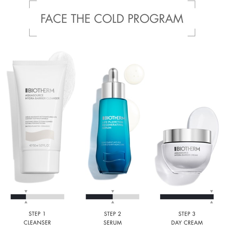 Biotherm Aquasource Hydra Barrier Cleanser 150 ml ansigtsrens i hvid tube til Face the Cold hudplejerutine
