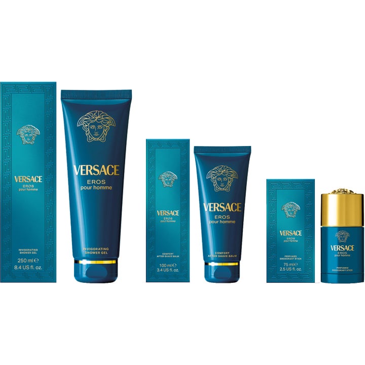 Versace Eros After Shave 100 ml plejesæt med showergel aftershave balm og deostick i blå emballage
