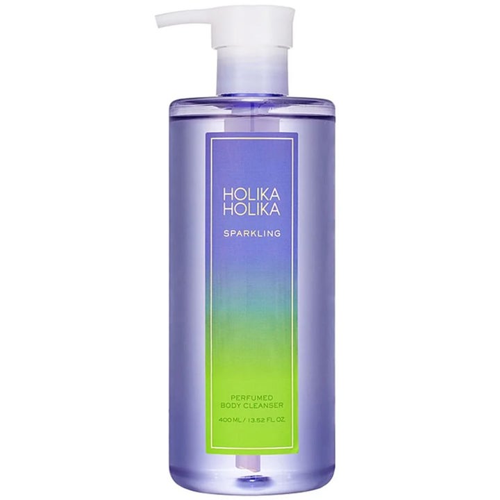 Holika Holika Sparkling Perfumed Body Cleanser 400 ml kropsvask giver frisk hud i lilla plastflaske med hvid pumpe