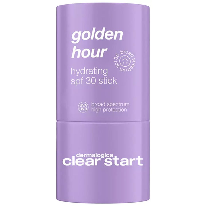 Dermalogica Clear Start Golden Hour Hydrating SPF 30 Stick fugtgivende solstift i lilla emballage med hvid skrift
